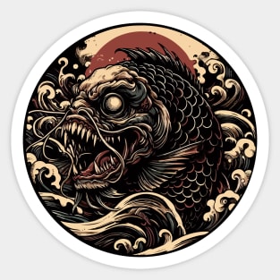 Japanese brown horror fish Sticker